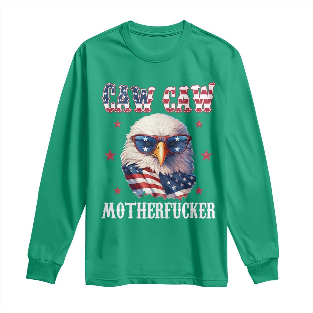 Bald Eagle Patriotic Long Sleeve Shirt Caw Caw Motherfucker American Flag - Wonder Print Shop