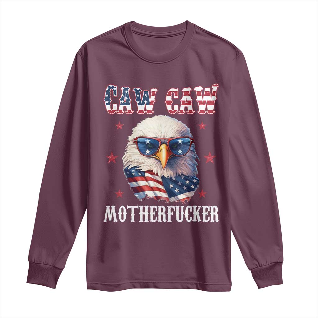 Bald Eagle Patriotic Long Sleeve Shirt Caw Caw Motherfucker American Flag - Wonder Print Shop
