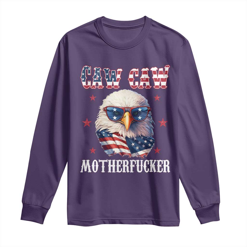 Bald Eagle Patriotic Long Sleeve Shirt Caw Caw Motherfucker American Flag - Wonder Print Shop