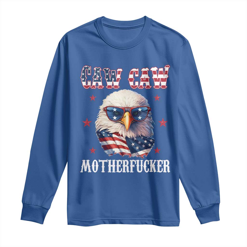 Bald Eagle Patriotic Long Sleeve Shirt Caw Caw Motherfucker American Flag - Wonder Print Shop