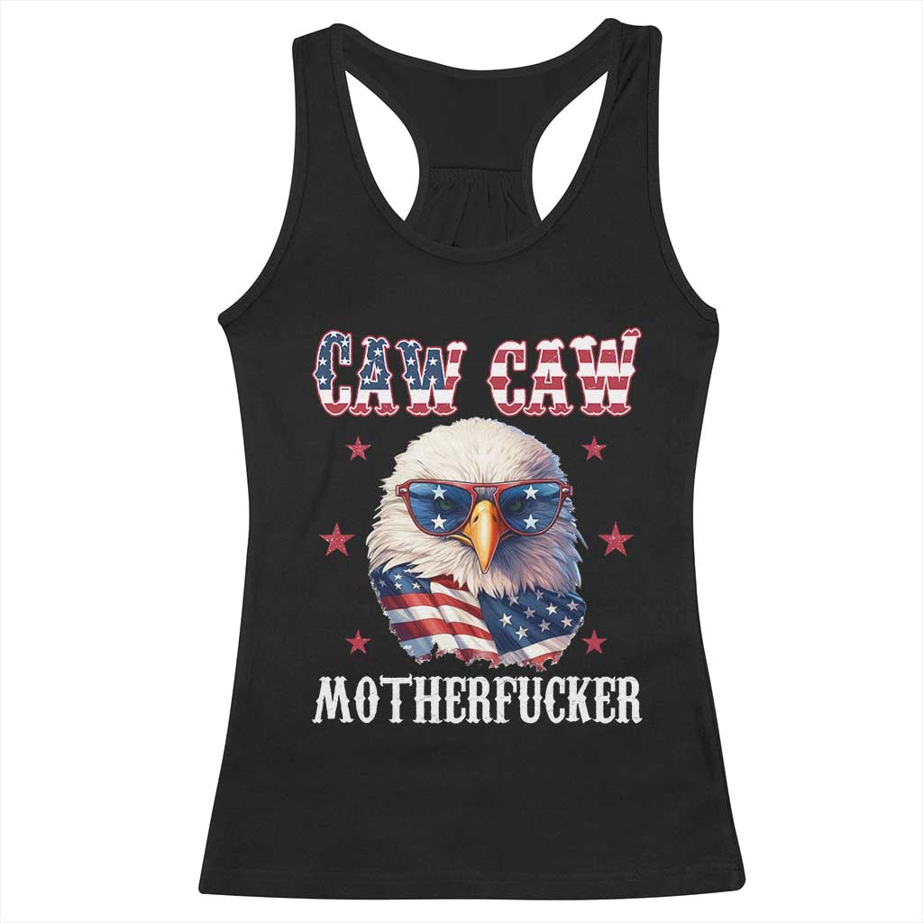 Bald Eagle Patriotic Racerback Tank Top Caw Caw Motherfucker American Flag - Wonder Print Shop