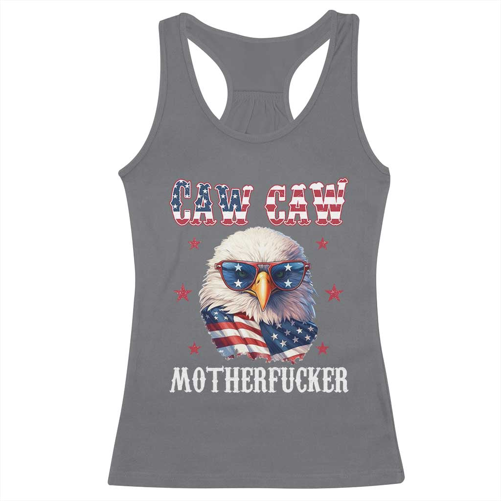 Bald Eagle Patriotic Racerback Tank Top Caw Caw Motherfucker American Flag - Wonder Print Shop
