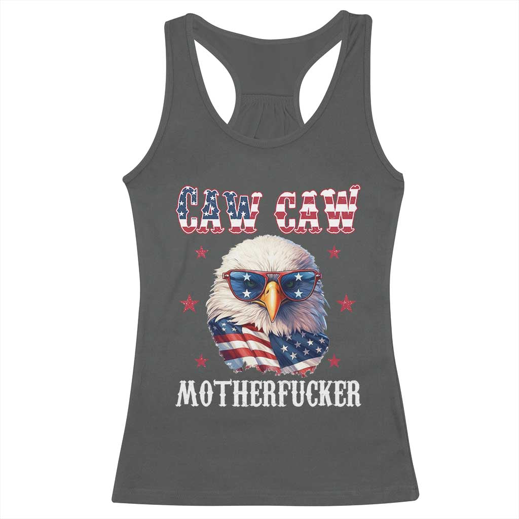 Bald Eagle Patriotic Racerback Tank Top Caw Caw Motherfucker American Flag - Wonder Print Shop