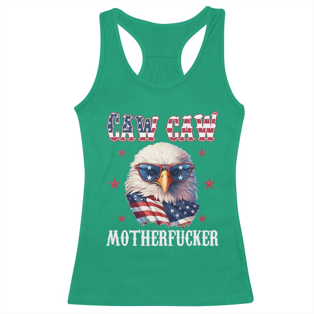 Bald Eagle Patriotic Racerback Tank Top Caw Caw Motherfucker American Flag - Wonder Print Shop