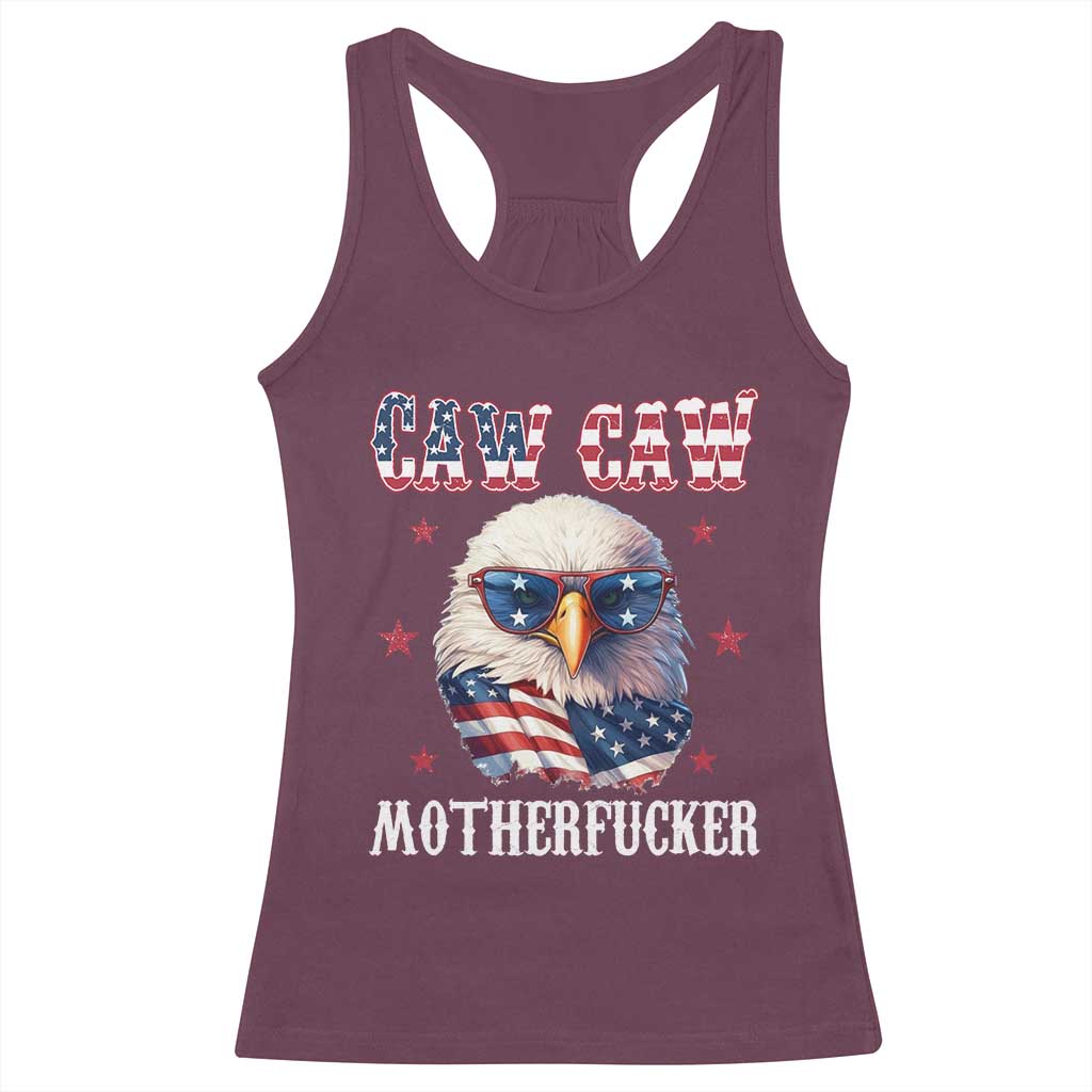 Bald Eagle Patriotic Racerback Tank Top Caw Caw Motherfucker American Flag - Wonder Print Shop