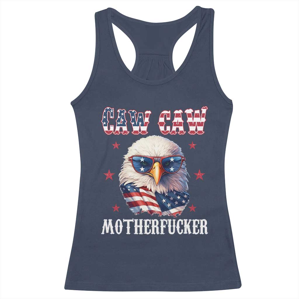 Bald Eagle Patriotic Racerback Tank Top Caw Caw Motherfucker American Flag - Wonder Print Shop