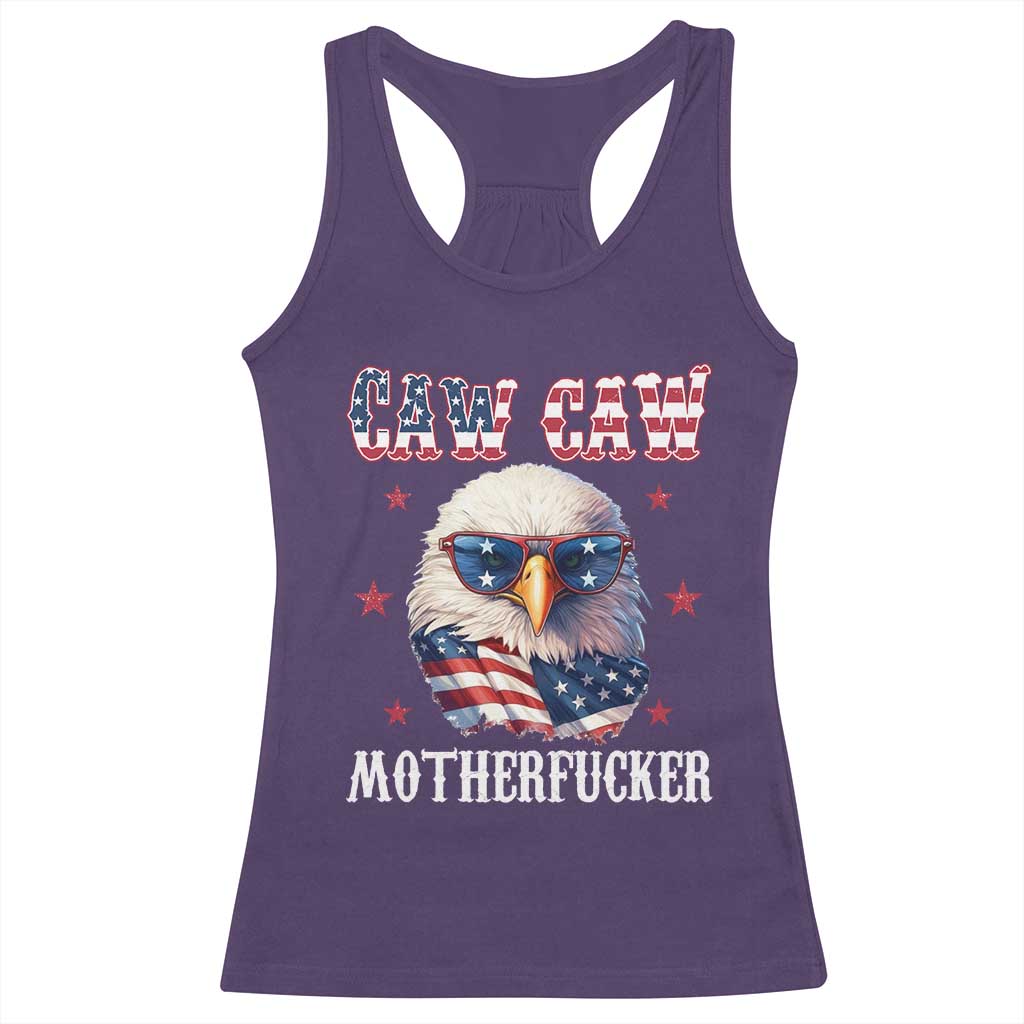 Bald Eagle Patriotic Racerback Tank Top Caw Caw Motherfucker American Flag - Wonder Print Shop