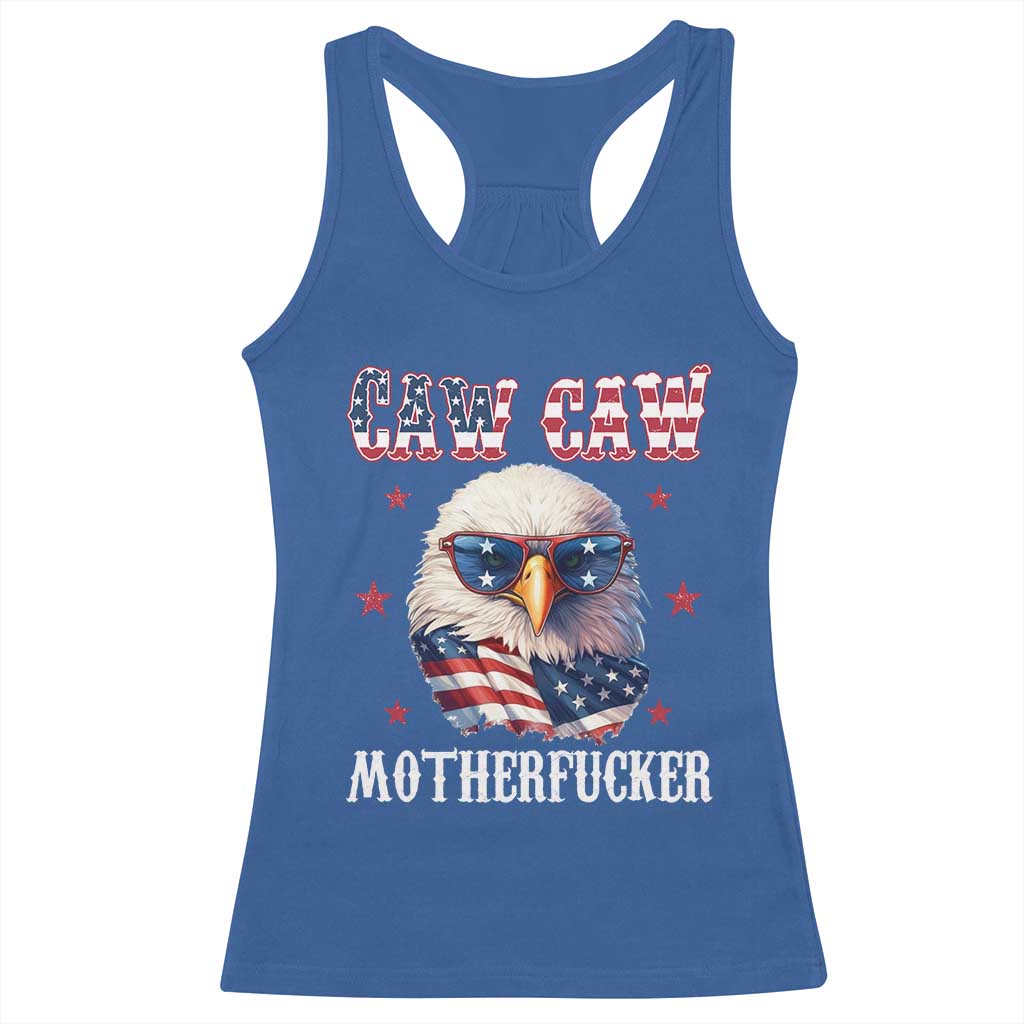 Bald Eagle Patriotic Racerback Tank Top Caw Caw Motherfucker American Flag - Wonder Print Shop