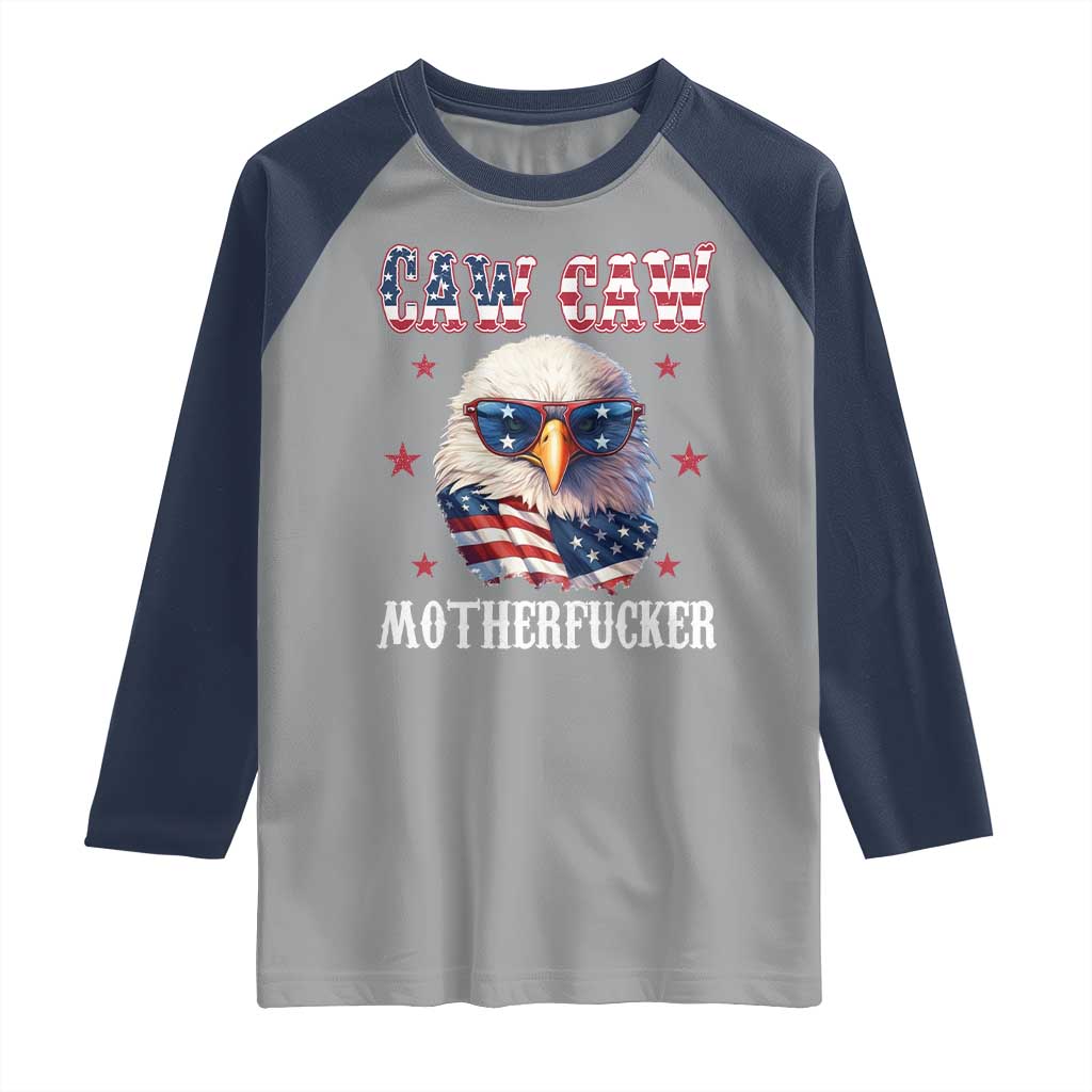 Bald Eagle Patriotic Raglan Shirt Caw Caw Motherfucker American Flag - Wonder Print Shop
