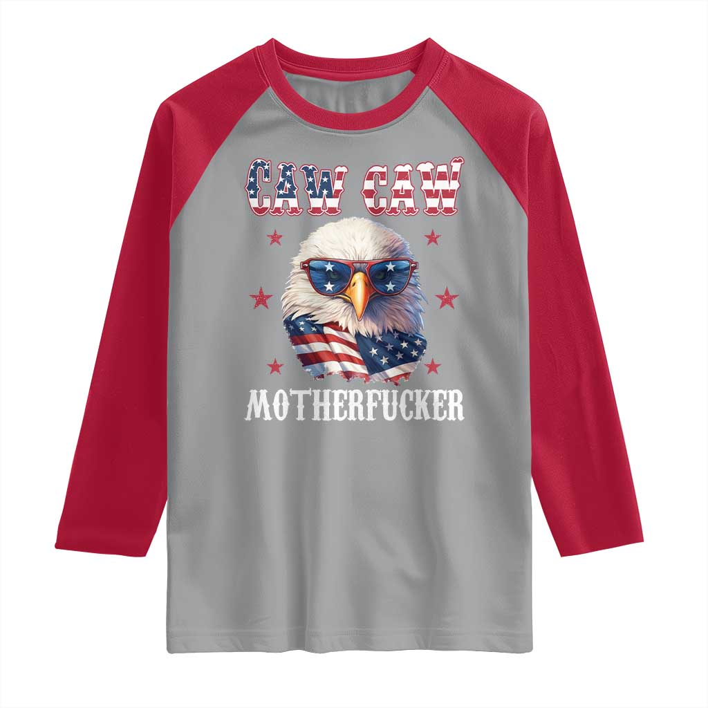 Bald Eagle Patriotic Raglan Shirt Caw Caw Motherfucker American Flag - Wonder Print Shop