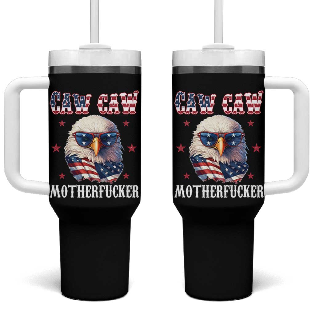 Bald Eagle Patriotic Tumbler With Handle Caw Caw Motherfucker American Flag - Wonder Print Shop