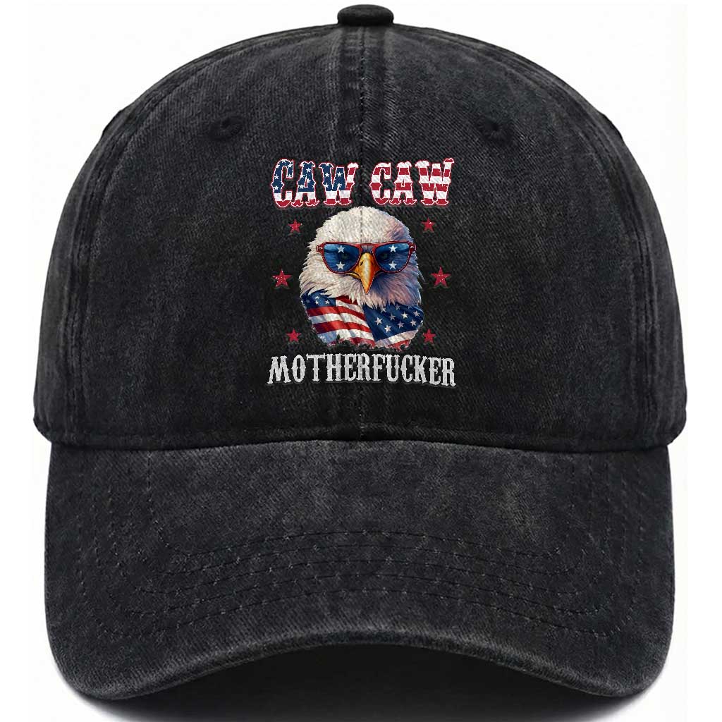 Bald Eagle Patriotic Washed Cotton Baseball Cap Caw Caw Motherfucker American Flag