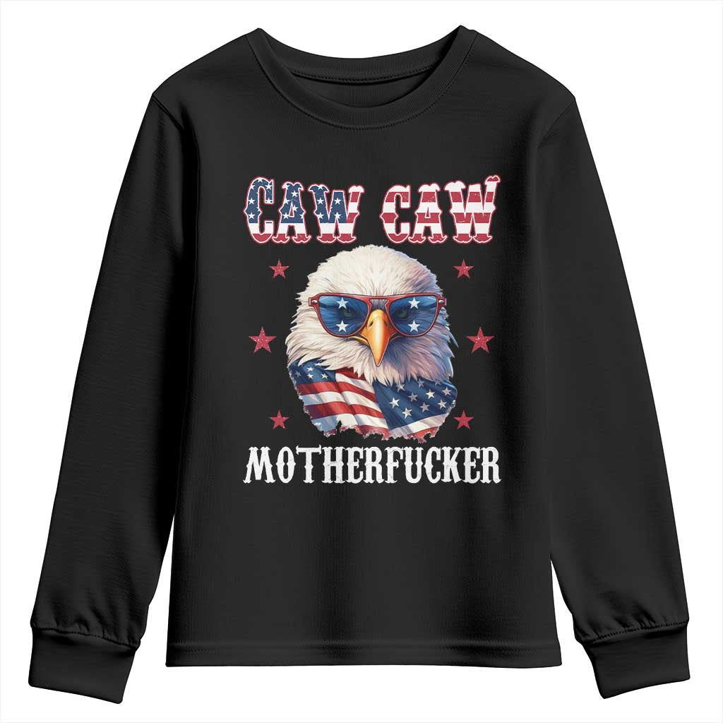 Bald Eagle Patriotic Youth Sweatshirt Caw Caw Motherfucker American Flag - Wonder Print Shop
