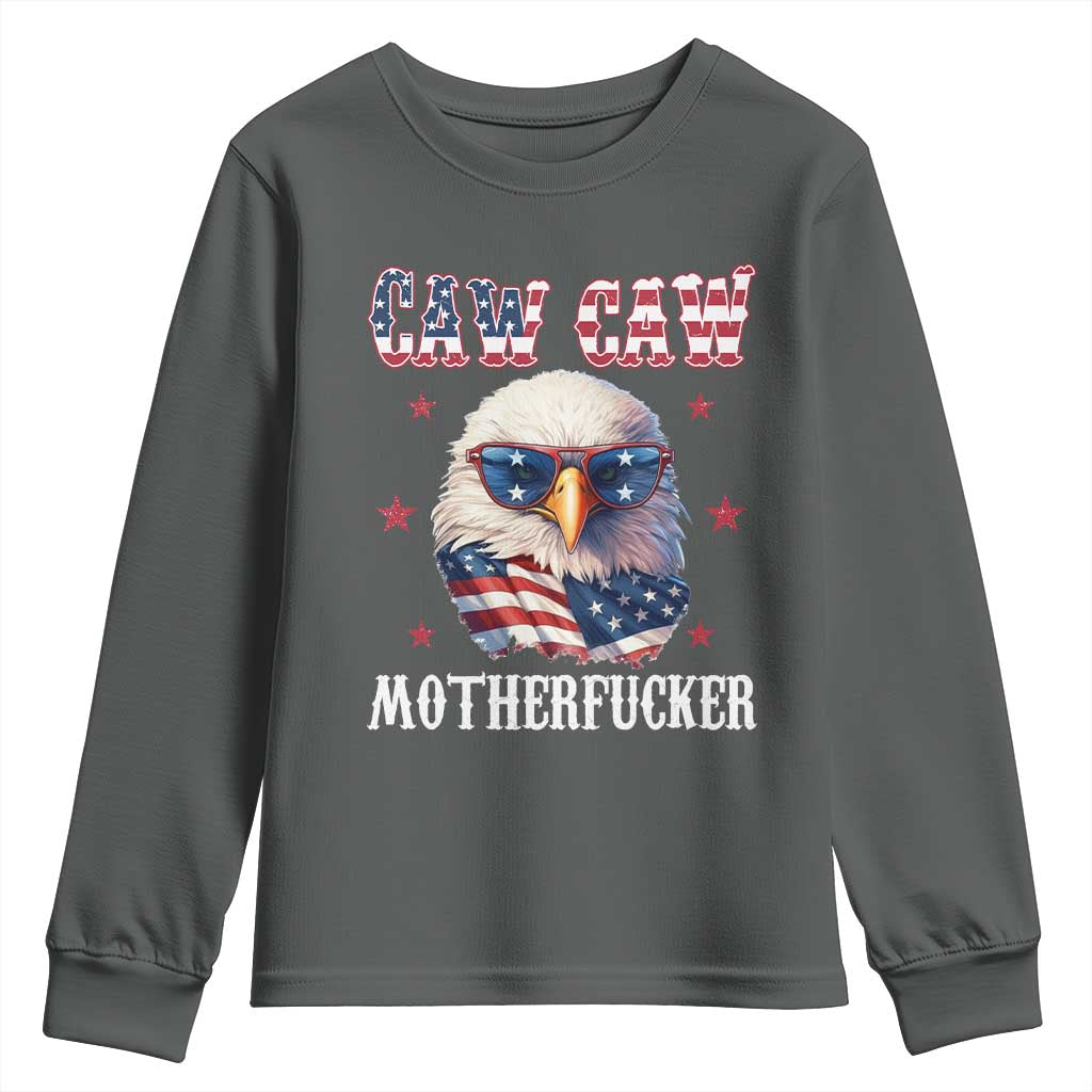 Bald Eagle Patriotic Youth Sweatshirt Caw Caw Motherfucker American Flag - Wonder Print Shop