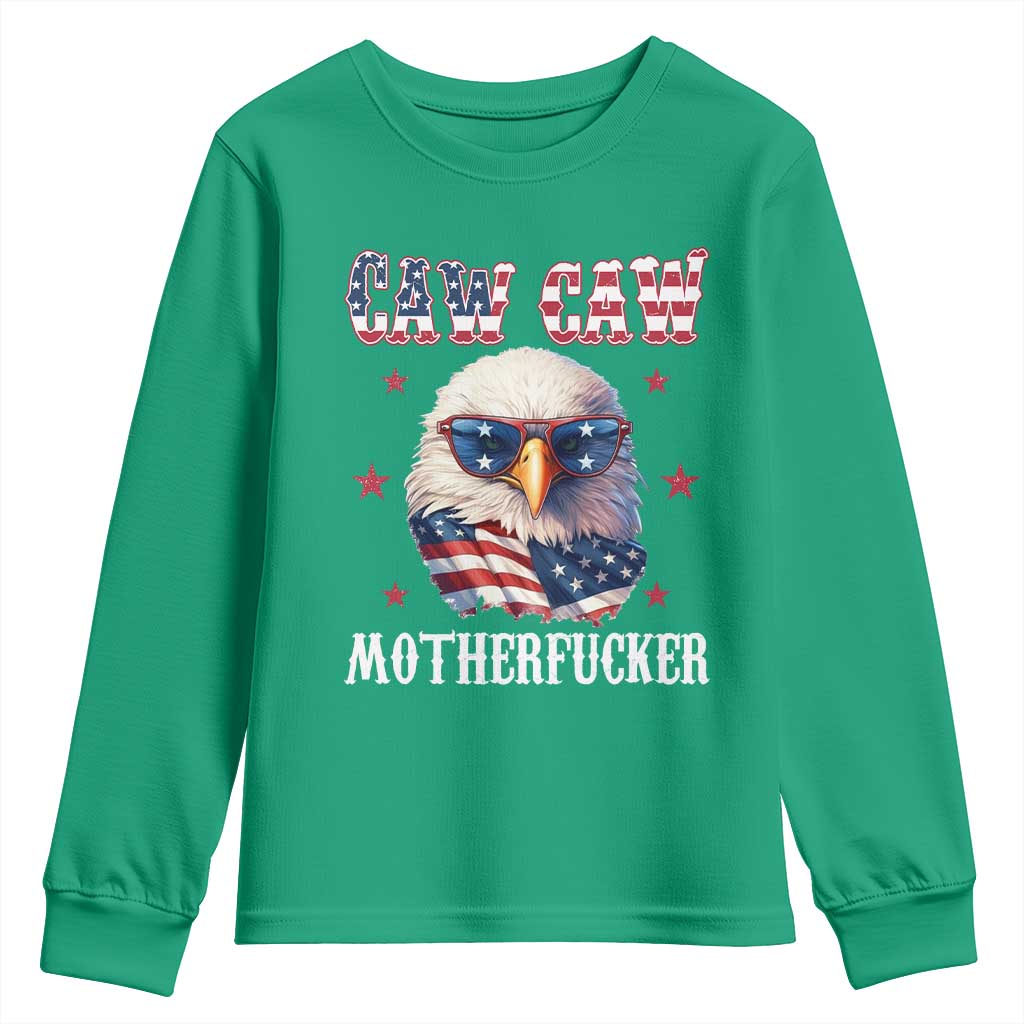 Bald Eagle Patriotic Youth Sweatshirt Caw Caw Motherfucker American Flag - Wonder Print Shop