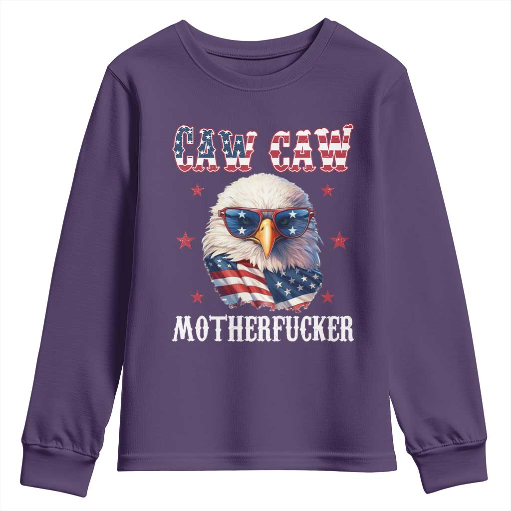 Bald Eagle Patriotic Youth Sweatshirt Caw Caw Motherfucker American Flag - Wonder Print Shop