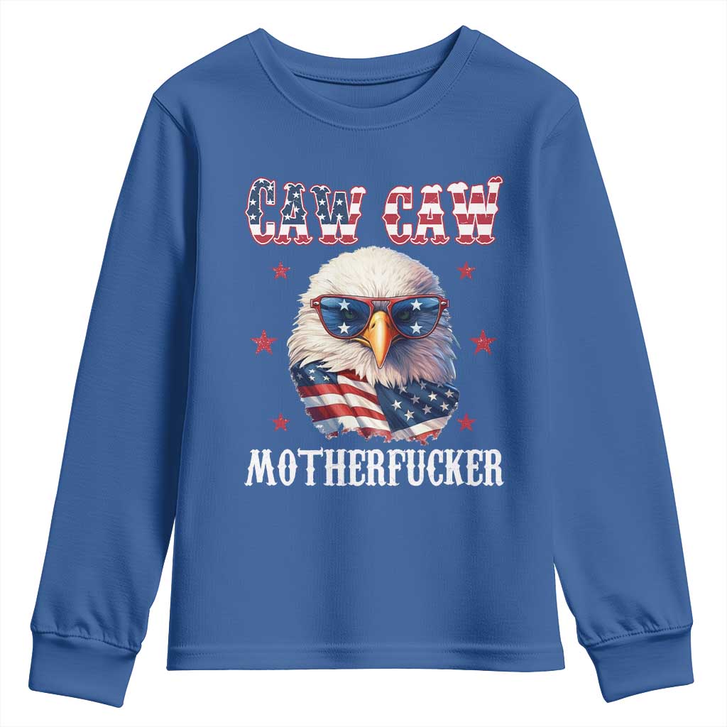 Bald Eagle Patriotic Youth Sweatshirt Caw Caw Motherfucker American Flag - Wonder Print Shop