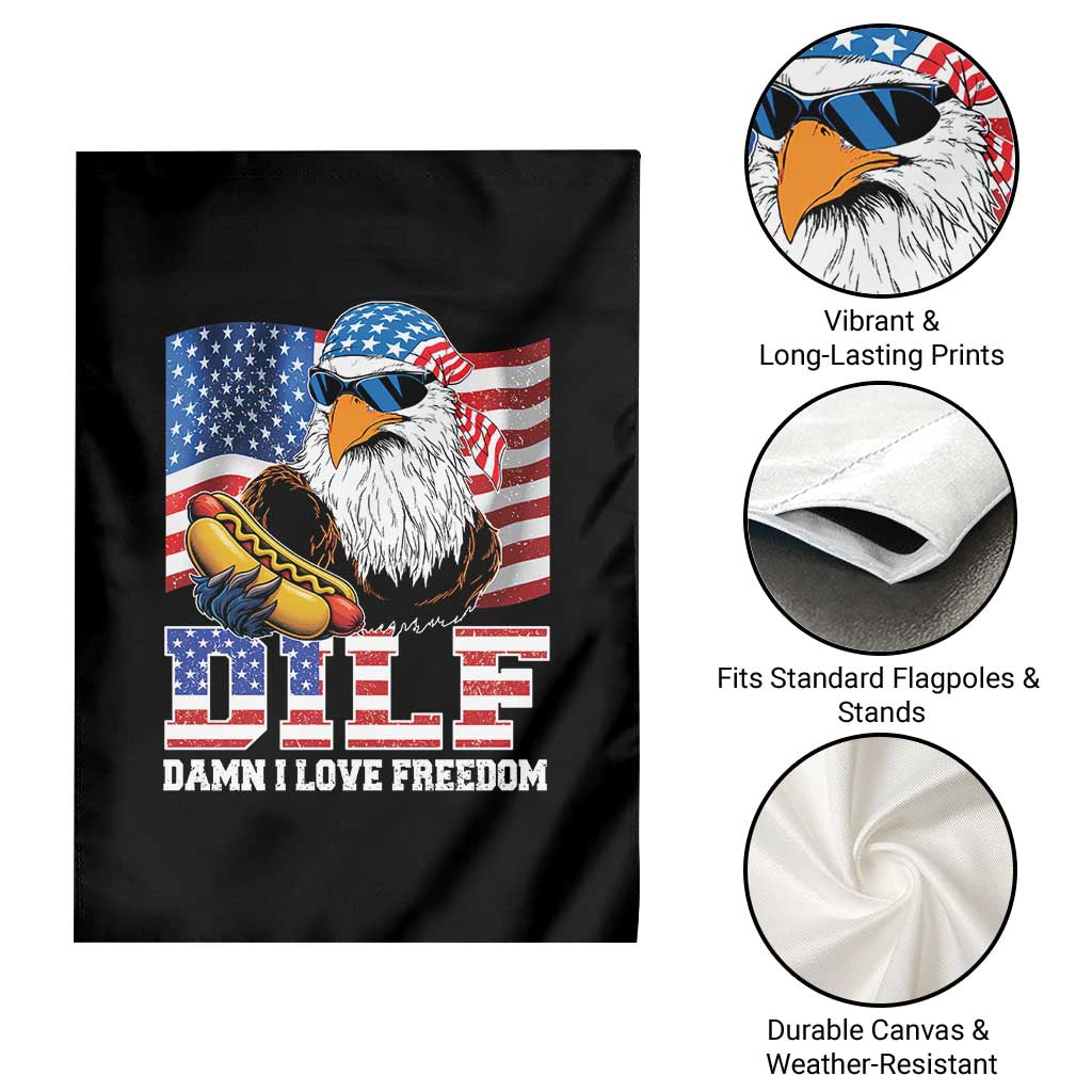 Funny Patriotic 4th Of July Garden Flag Eagle DILF Damn I Love Freedom - Wonder Print Shop