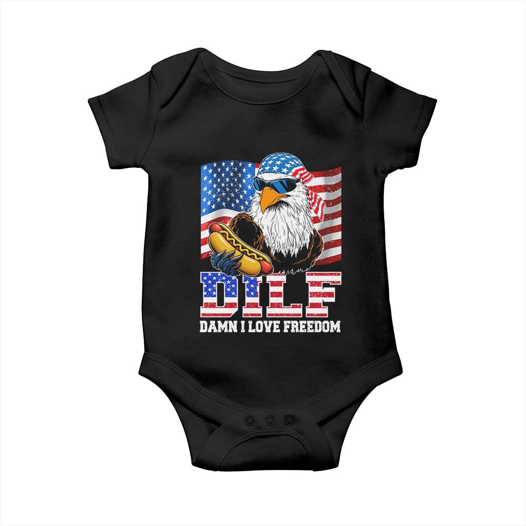 Funny Patriotic 4th Of July Baby Onesie Eagle DILF Damn I Love Freedom - Wonder Print Shop