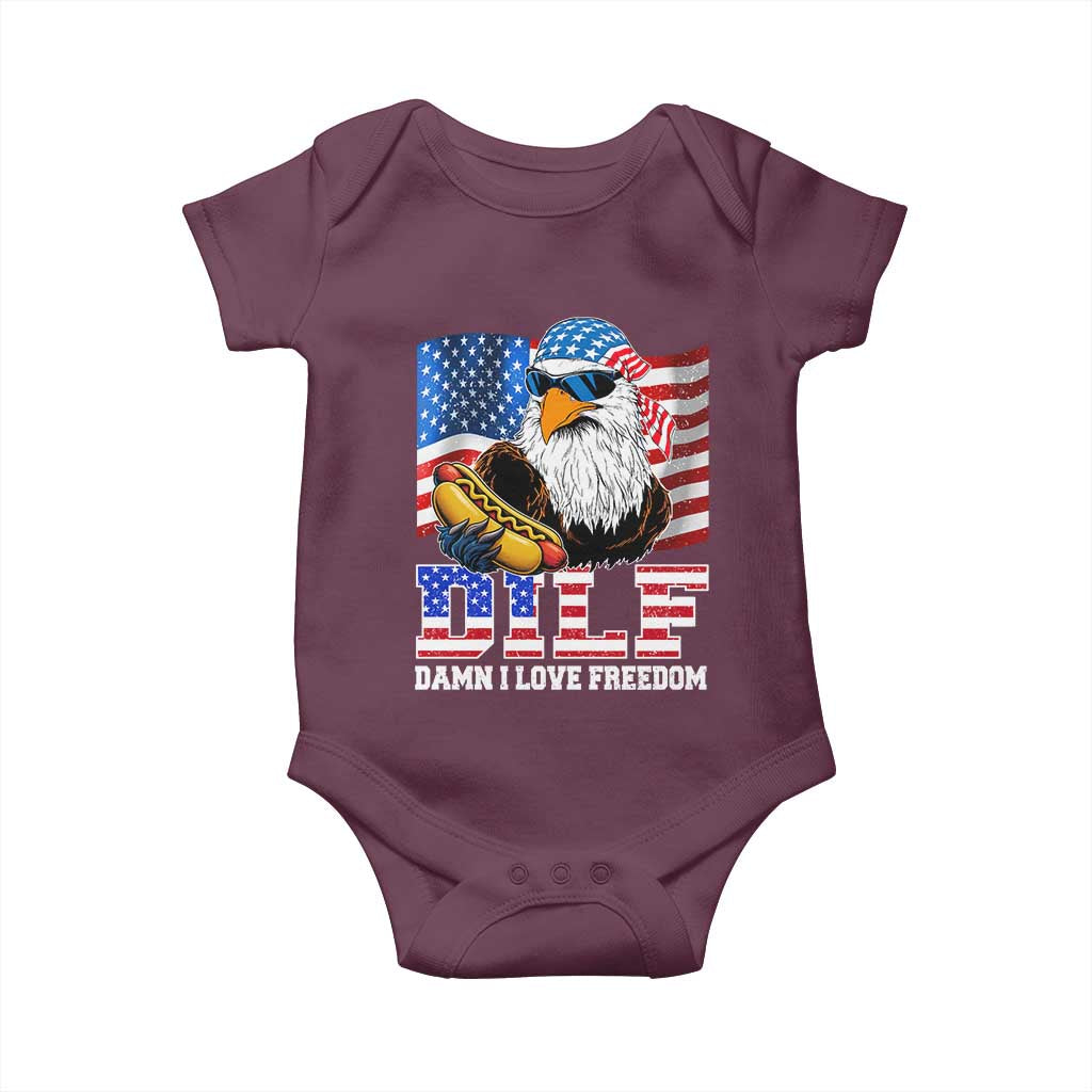 Funny Patriotic 4th Of July Baby Onesie Eagle DILF Damn I Love Freedom - Wonder Print Shop