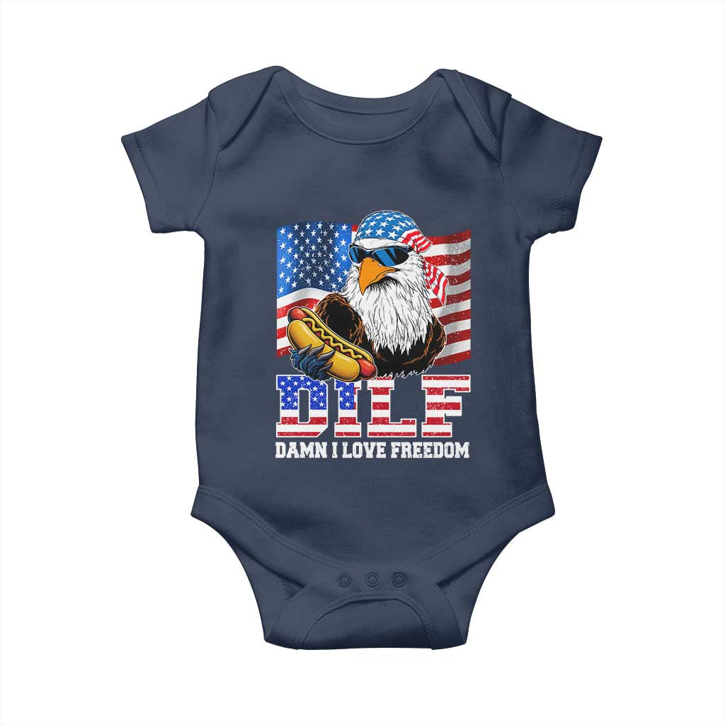 Funny Patriotic 4th Of July Baby Onesie Eagle DILF Damn I Love Freedom - Wonder Print Shop