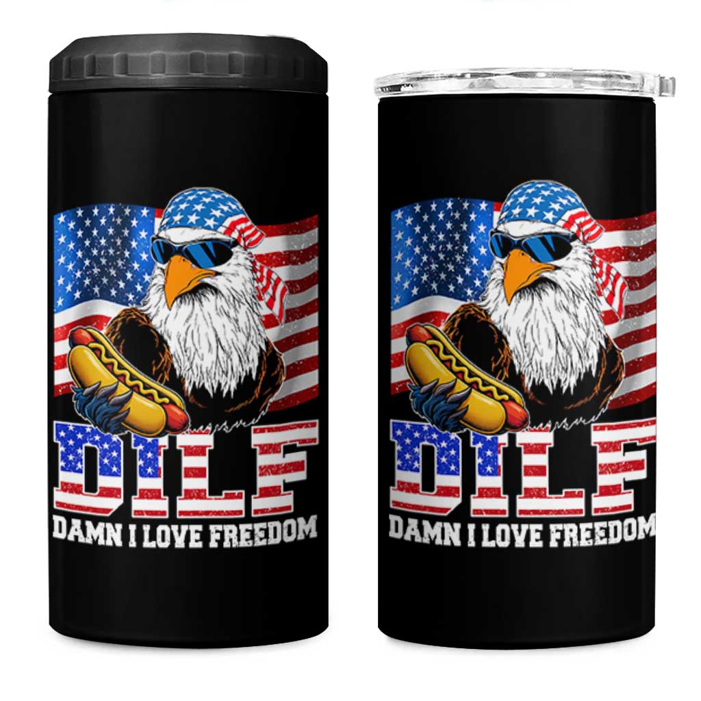 Funny Patriotic 4th Of July 4 in 1 Can Cooler Tumbler Eagle DILF Damn I Love Freedom - Wonder Print Shop