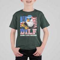 Funny Patriotic 4th Of July T Shirt For Kid Eagle DILF Damn I Love Freedom - Wonder Print Shop