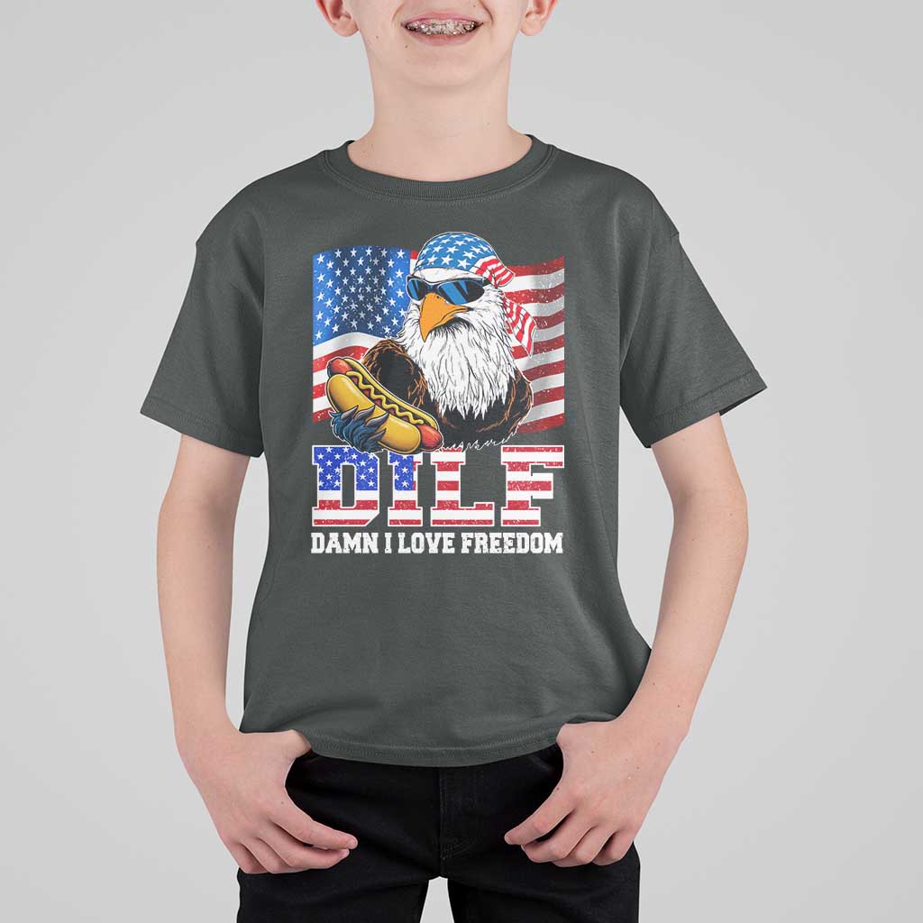 Funny Patriotic 4th Of July T Shirt For Kid Eagle DILF Damn I Love Freedom - Wonder Print Shop