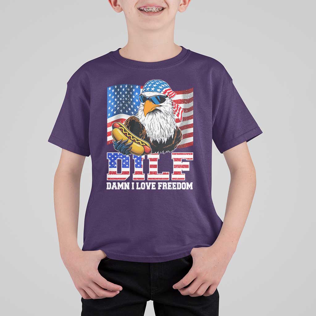 Funny Patriotic 4th Of July T Shirt For Kid Eagle DILF Damn I Love Freedom - Wonder Print Shop