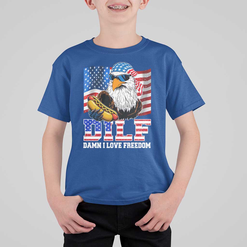Funny Patriotic 4th Of July T Shirt For Kid Eagle DILF Damn I Love Freedom - Wonder Print Shop