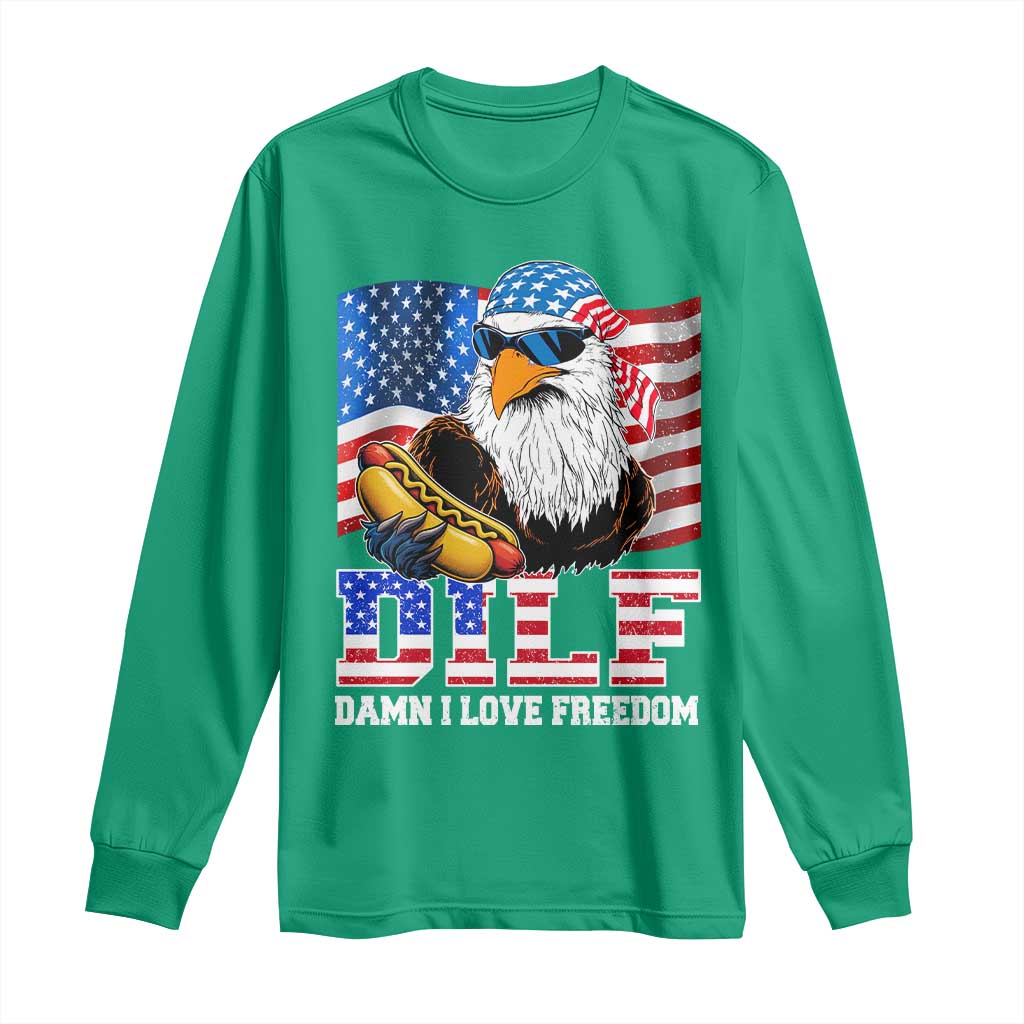 Funny Patriotic 4th Of July Long Sleeve Shirt Eagle DILF Damn I Love Freedom - Wonder Print Shop