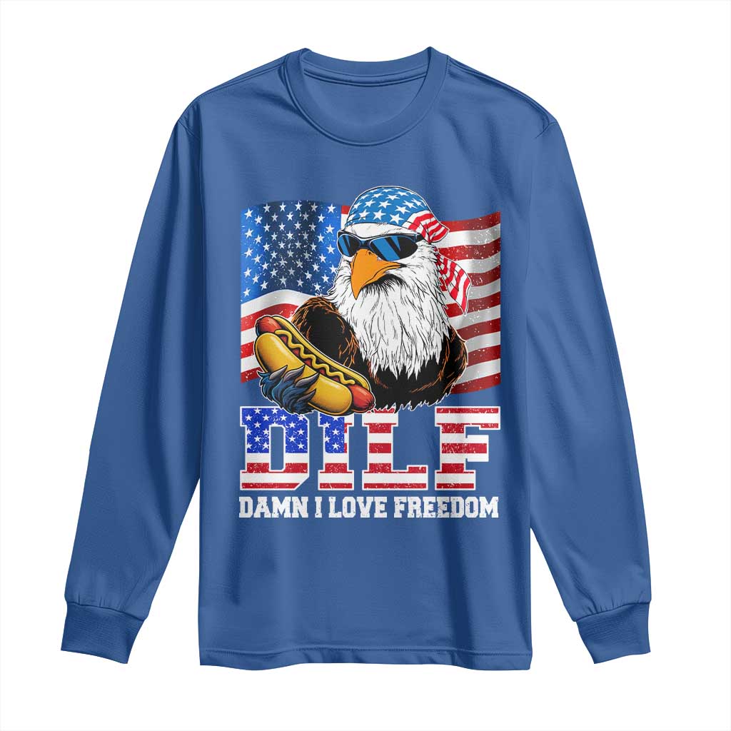 Funny Patriotic 4th Of July Long Sleeve Shirt Eagle DILF Damn I Love Freedom - Wonder Print Shop