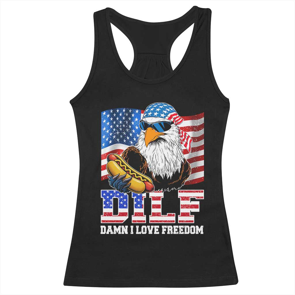 Funny Patriotic 4th Of July Racerback Tank Top Eagle DILF Damn I Love Freedom - Wonder Print Shop
