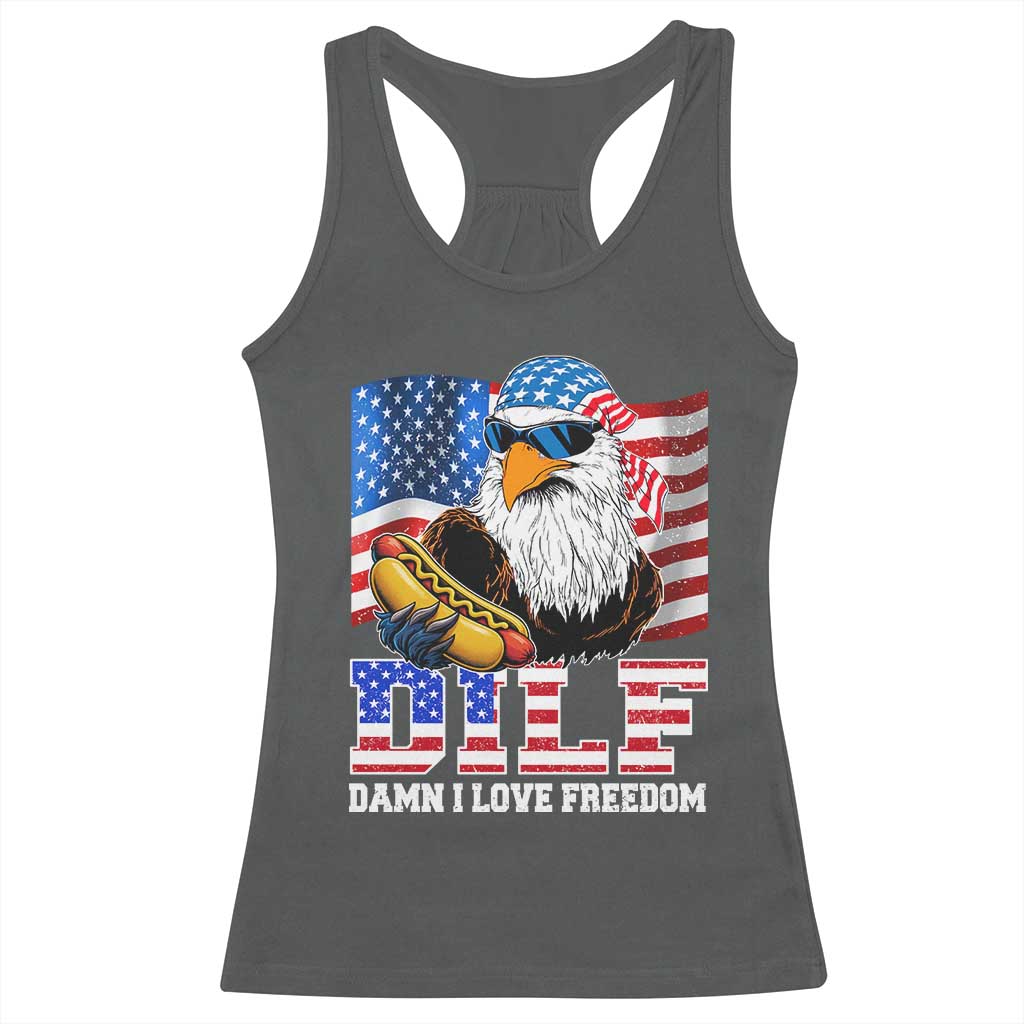 Funny Patriotic 4th Of July Racerback Tank Top Eagle DILF Damn I Love Freedom - Wonder Print Shop