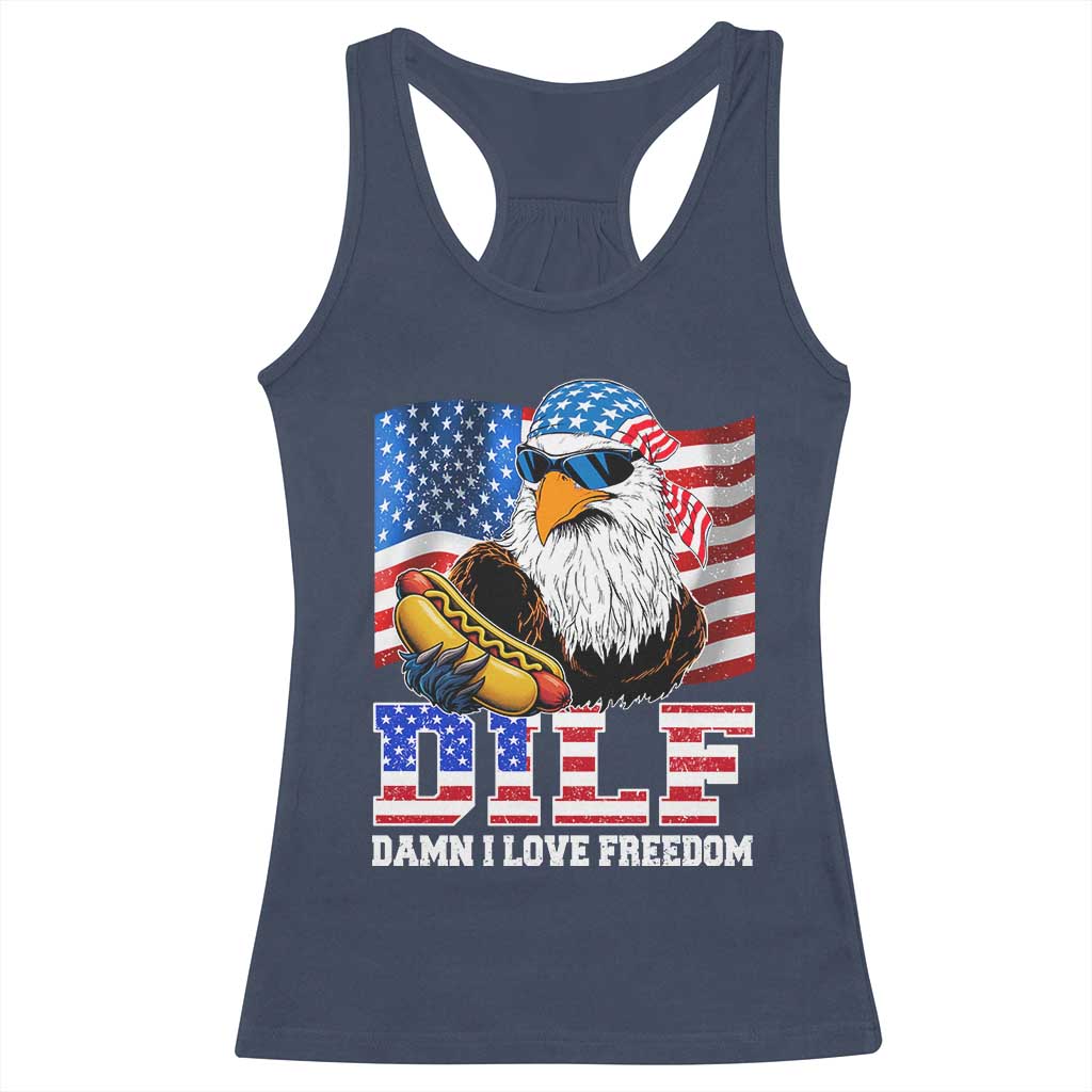 Funny Patriotic 4th Of July Racerback Tank Top Eagle DILF Damn I Love Freedom - Wonder Print Shop