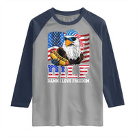 Funny Patriotic 4th Of July Raglan Shirt Eagle DILF Damn I Love Freedom - Wonder Print Shop