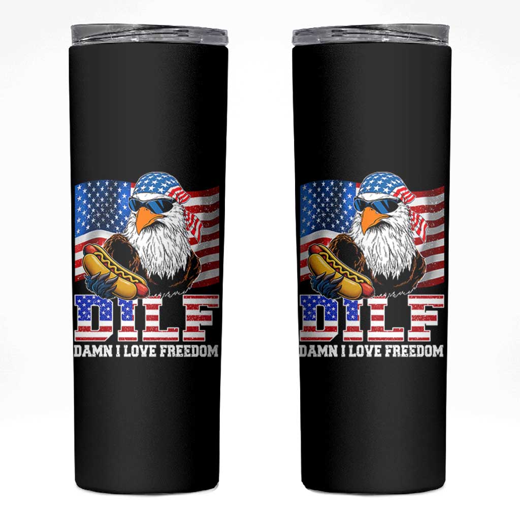 Funny Patriotic 4th Of July Skinny Tumbler Eagle DILF Damn I Love Freedom - Wonder Print Shop