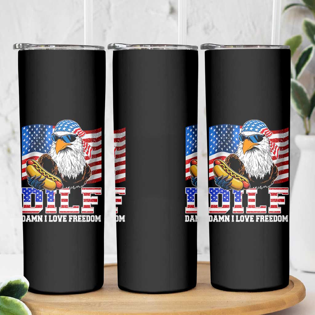 Funny Patriotic 4th Of July Skinny Tumbler Eagle DILF Damn I Love Freedom - Wonder Print Shop