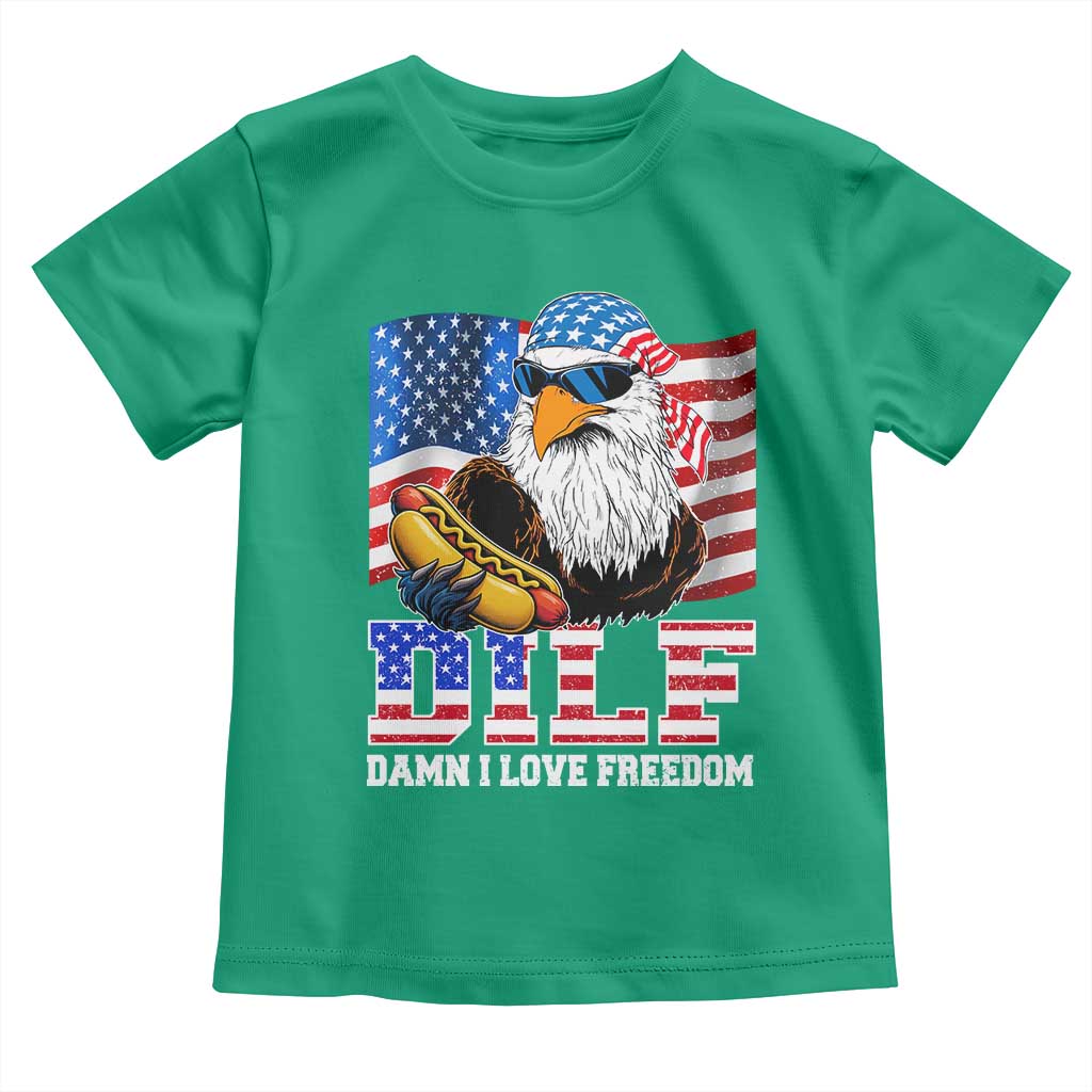 Funny Patriotic 4th Of July Toddler T Shirt Eagle DILF Damn I Love Freedom - Wonder Print Shop