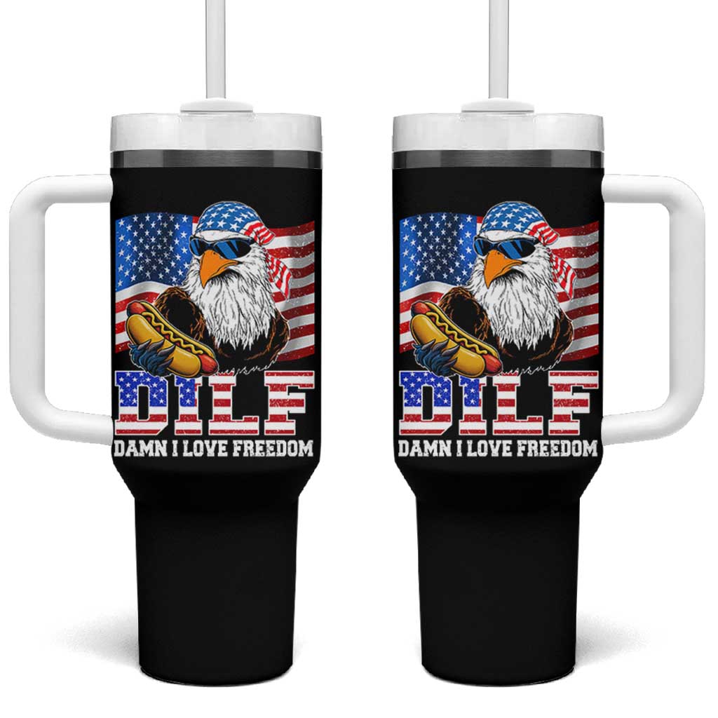 Funny Patriotic 4th Of July Tumbler With Handle Eagle DILF Damn I Love Freedom - Wonder Print Shop