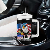 Funny Patriotic 4th Of July Tumbler With Handle Eagle DILF Damn I Love Freedom - Wonder Print Shop