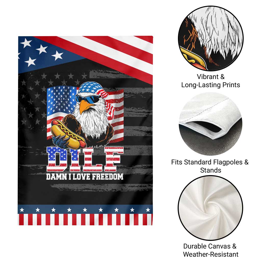 Funny Patriotic 4th Of July Garden Flag Eagle DILF Damn I Love Freedom