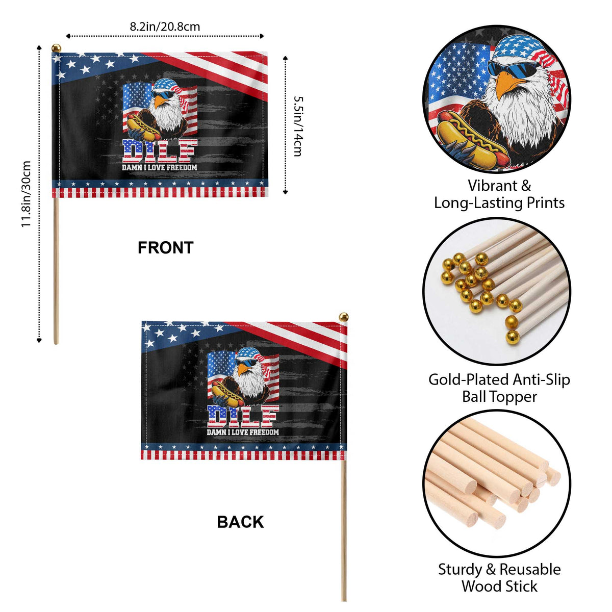 Funny 4th Of July Patriotic Handheld Flag Eagle DILF Damn I Love Freedom