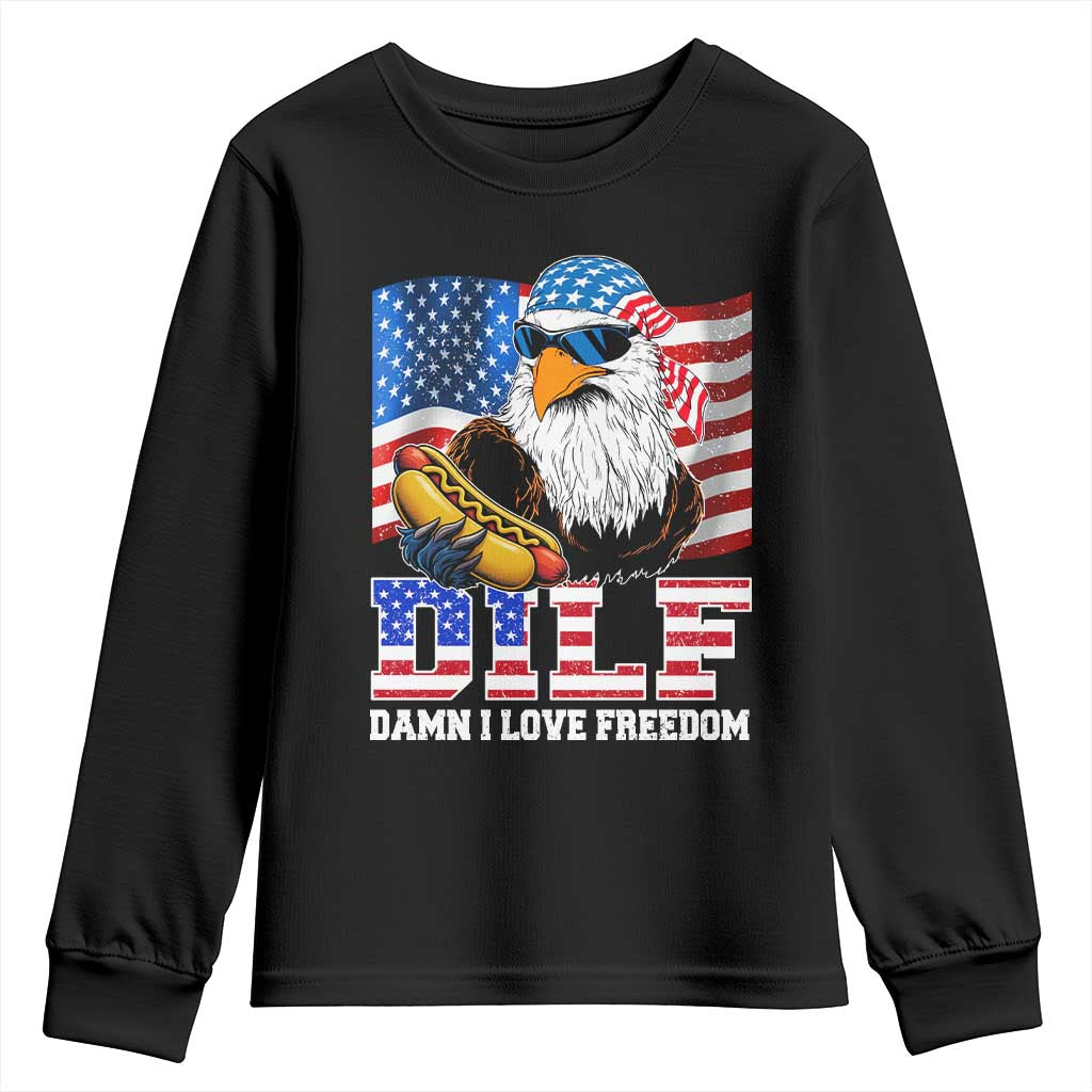 Funny Patriotic 4th Of July Youth Sweatshirt Eagle DILF Damn I Love Freedom - Wonder Print Shop