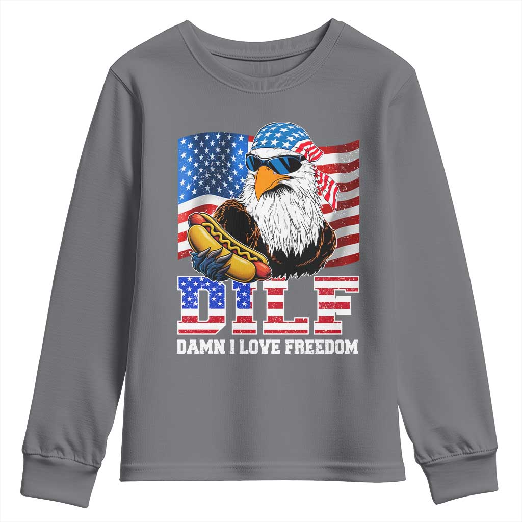 Funny Patriotic 4th Of July Youth Sweatshirt Eagle DILF Damn I Love Freedom - Wonder Print Shop