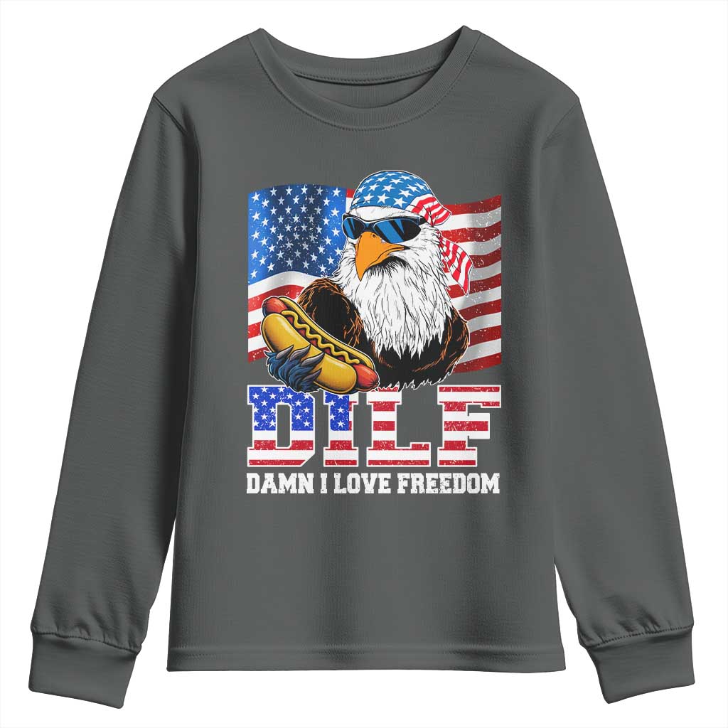 Funny Patriotic 4th Of July Youth Sweatshirt Eagle DILF Damn I Love Freedom - Wonder Print Shop