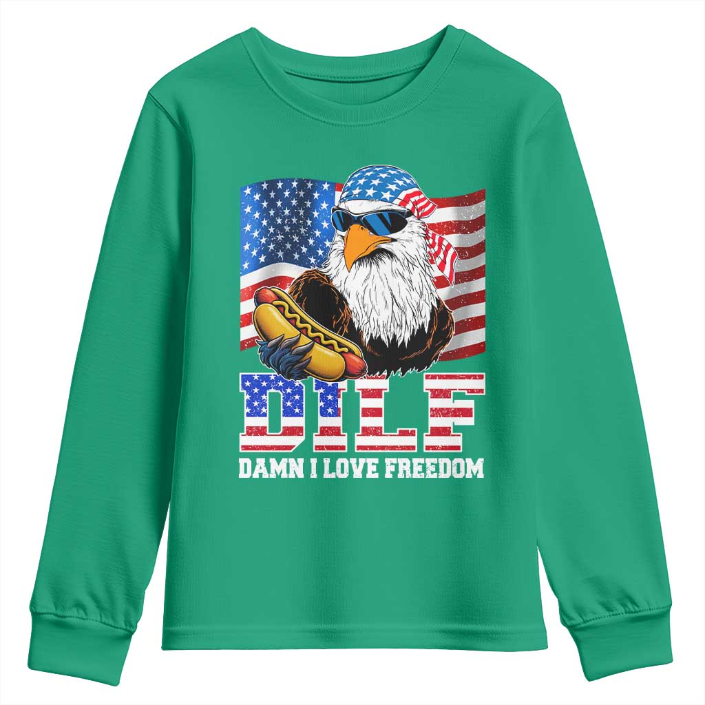 Funny Patriotic 4th Of July Youth Sweatshirt Eagle DILF Damn I Love Freedom - Wonder Print Shop
