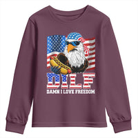 Funny Patriotic 4th Of July Youth Sweatshirt Eagle DILF Damn I Love Freedom - Wonder Print Shop