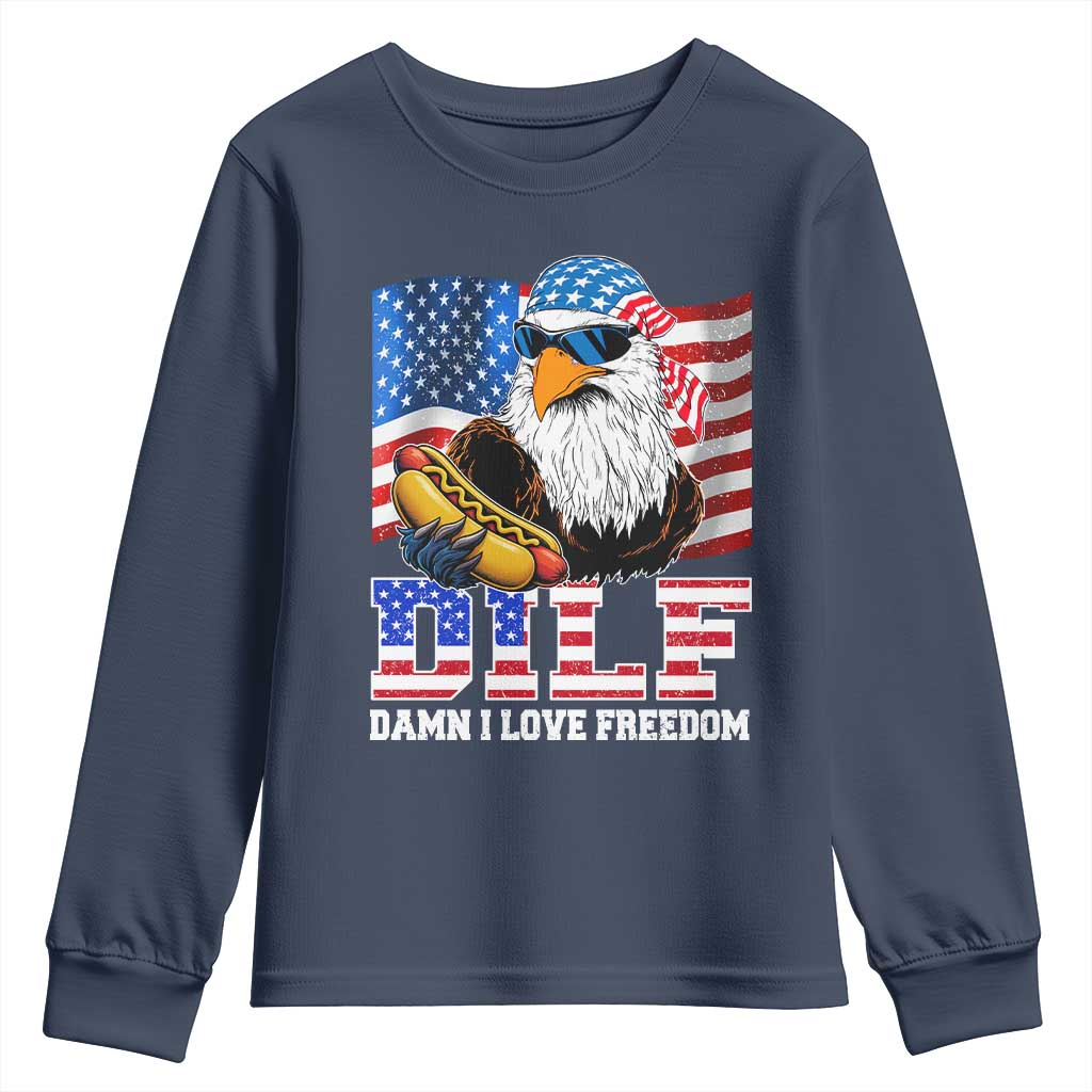 Funny Patriotic 4th Of July Youth Sweatshirt Eagle DILF Damn I Love Freedom - Wonder Print Shop