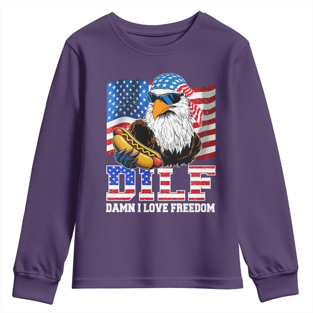 Funny Patriotic 4th Of July Youth Sweatshirt Eagle DILF Damn I Love Freedom - Wonder Print Shop